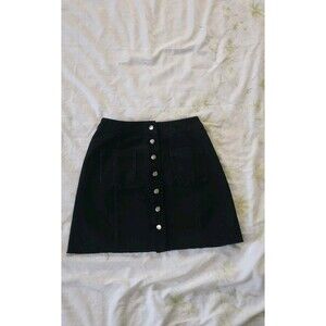 Twik Black Button Down Mini Skirt With Raw Hem And Front Pockets Y2k 90's Sz P/S